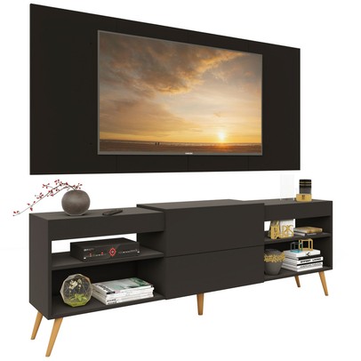 Rack com Painel para TV Até 60 Polegadas Milão 1 Porta 2 Prateleiras Preto - Pm