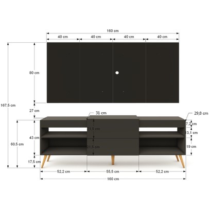 Rack com Painel para TV Até 60 Polegadas Milão 1 Porta 2 Prateleiras Preto - Pm