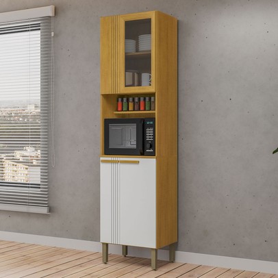 Paneleiro Anne 4 Portas com Vidro Cinamomo/Branco Acetinado - Chf Móveis