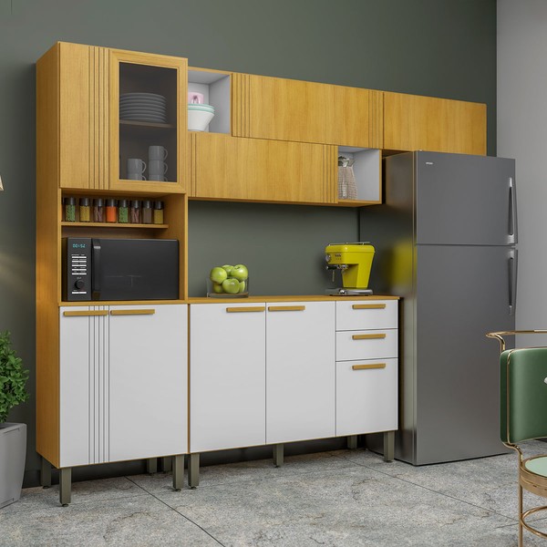 Cozinha Completa Anne 10 Portas 2 Gavetas Cinamomo/Branco Acetinado - Chf Móveis