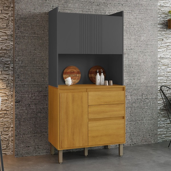 Cozinha Compacta Lucca 4 Portas 2 Gavetas Cinamomo/Grafite - Chf Móveis