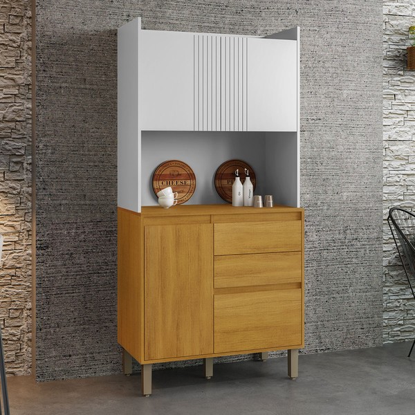 Cozinha Compacta Lucca 4 Portas 2 Gavetas Cinamomo/Branco Acetinado - Chf Móveis