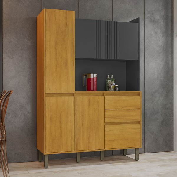 Cozinha Compacta Lucca 6 Portas 2 Gavetas Cinamomo/Grafite - Chf Móveis