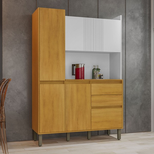 Cozinha Compacta Lucca 6 Portas 2 Gavetas Cinamomo/Branco Acetinado - Chf Móveis