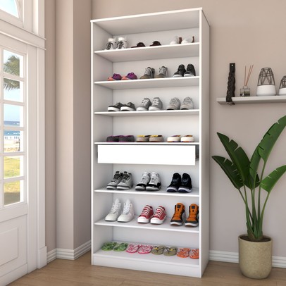 Sapateira Rubi 2 Portas com Espelho 1 Gaveta para 15 Pares de Sapato Branco - Panorama Móveis