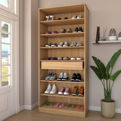 Sapateira Rubi 2 Portas com Espelho 1 Gaveta para 15 Pares de Sapato Amêndola Touch - Panorama Móveis