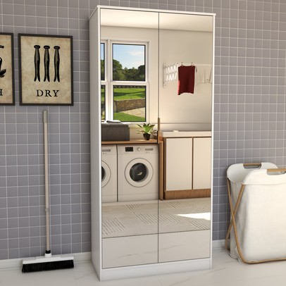 Armário Multiuso Plaza 2 Portas com Espelho 1 Gaveta Branco - Panorama Móveis