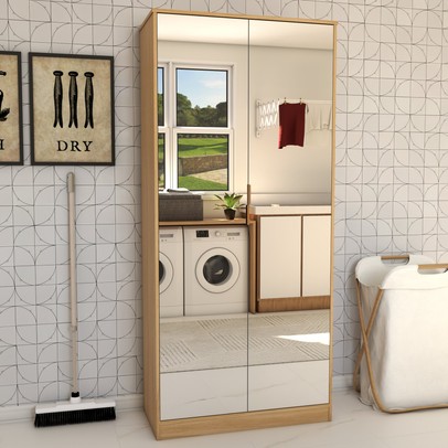 Armário Multiuso Plaza 2 Portas com Espelho 1 Gaveta Amêndola Touch - Panorama Móveis