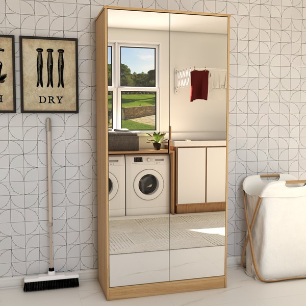 Armário Multiuso Plaza 2 Portas com Espelho 1 Gaveta Amêndola Touch - Panorama Móveis