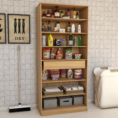 Armário Multiuso Plaza 2 Portas com Espelho 1 Gaveta Amêndola Touch - Panorama Móveis