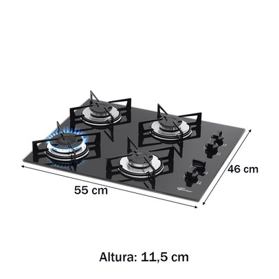 Cooktop 4 Bocas com Vidro Preto - Fischer