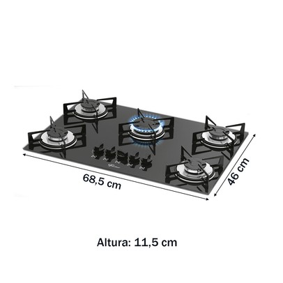 Cooktop 5 Bocas com Vidro Preto - Fischer