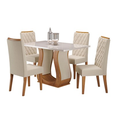 Mesa de Jantar 4 Lugares Capitani com Vidro Mel/Off White/Veludo Pastel - Viero Móveis