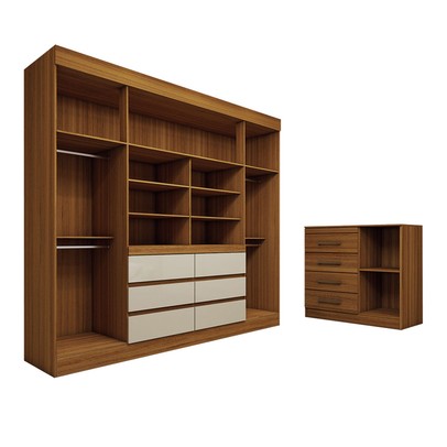 Quarto Completo Casal Honey 5 Portas 10 Gavetas com Espelho Cinamomo/Off White - Panorama Móveis