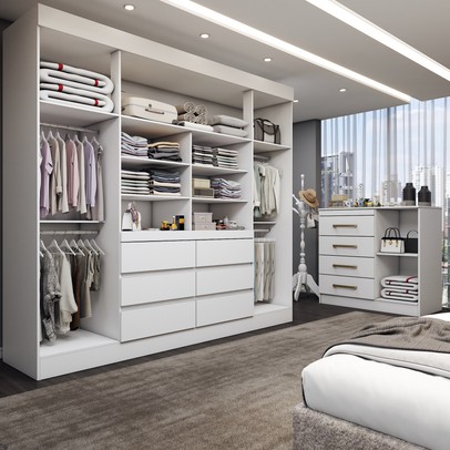 Quarto Completo Casal Honey 5 Portas 10 Gavetas com Espelho Branco - Panorama Móveis