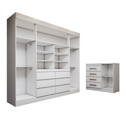Guarda-Roupa Casal Honey 4 Portas 6 Gavetas e Cômoda 1 Porta 4 Gavetas Espelho Branco - Panorama Móveis