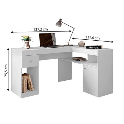 Mesa para Escritório Nilo 1 Porta 1 Gaveta Branco - Caemmun