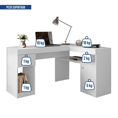 Mesa para Escritório Nilo 1 Porta 1 Gaveta Branco - Caemmun