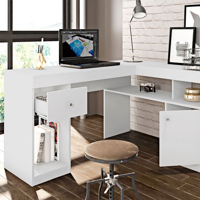 Mesa para Escritório Nilo 1 Porta 1 Gaveta Branco - Caemmun