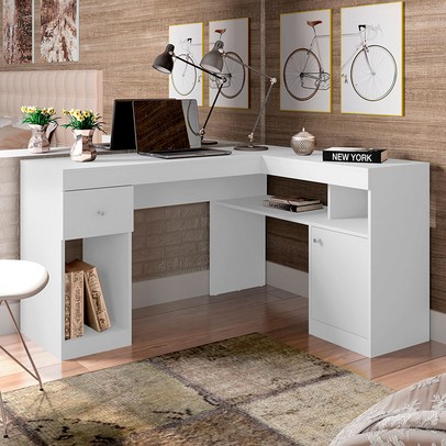 Mesa para Escritório Nilo 1 Porta 1 Gaveta Branco - Caemmun