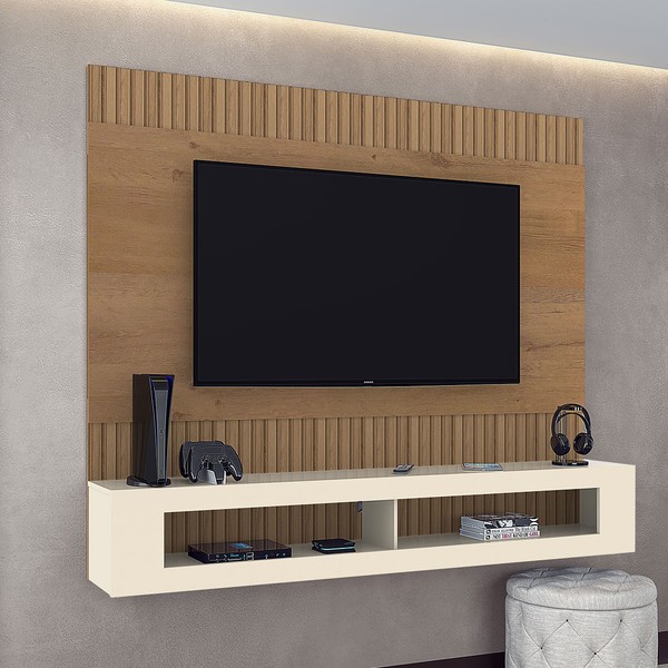 Painel para TV Até 65 Polegadas San Diego Ripado Canelato/Natural/Off White - Atualle Móveis