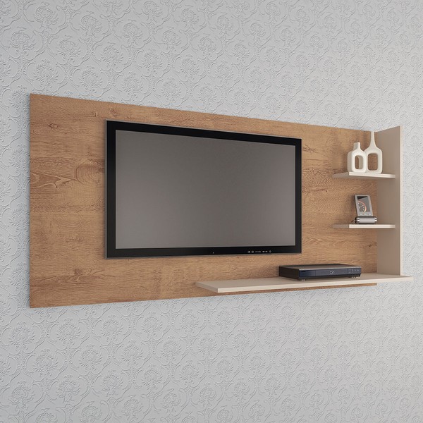 Painel para TV Até 60 Polegadas Rio de Janeiro New 3 Prateleiras Canelato Rustico/Natura/Off White - Atualle Móveis