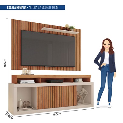 Rack com Painel para TV Até 65 Polegadas New Oscar 2 Portas Ripado Freijo/Off White - Caemmun