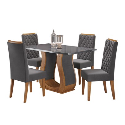 Mesa de Jantar 4 Lugares Los Angeles com Vidro Mel/Grafite/Veludo Grafite - Panorama Móveis