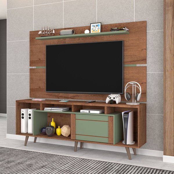 Rack com Painel para TV Até 60 Polegadas Roma 1 Porta Freijo Rustico Green Fosco - Atualle Móveis