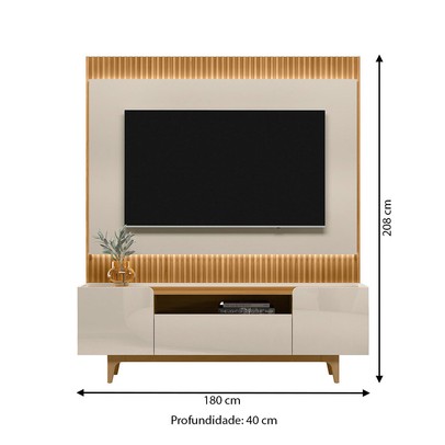 Rack com Painel para TV Até 70 Polegadas Orlando 3 Portas Ripado com Led Tauari/Off White Brilho - Linea Brasil