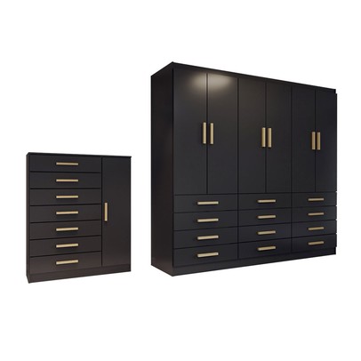 Quarto Completo Casal Catedral 7 Portas 19 Gavetas Preto - Panorama Móveis