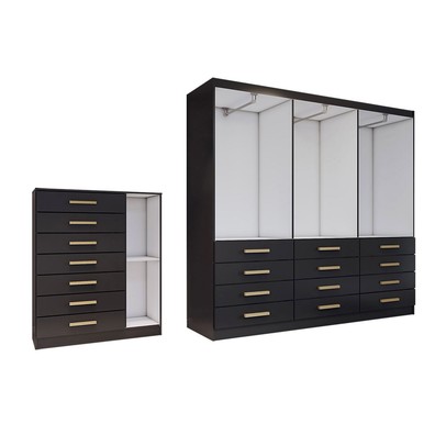 Quarto Completo Casal Catedral 7 Portas 19 Gavetas Preto - Panorama Móveis