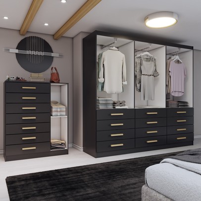 Quarto Completo Casal Catedral 7 Portas 19 Gavetas Preto - Panorama Móveis