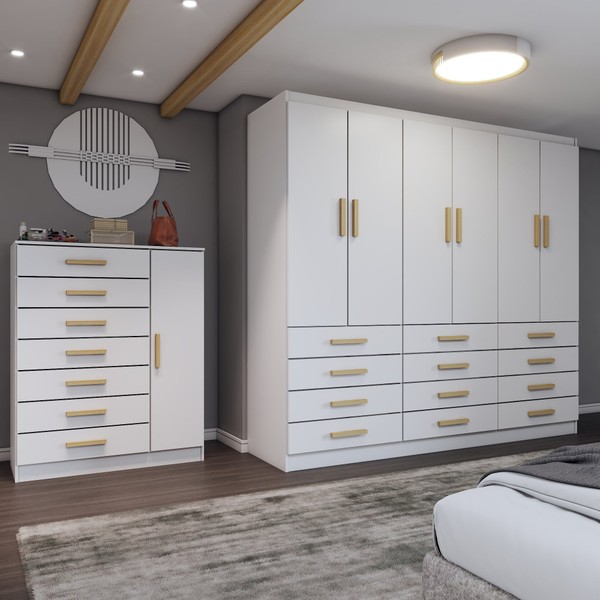 Quarto Completo Casal Catedral 7 Portas 19 Gavetas Branco - Panorama Móveis