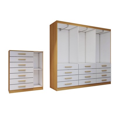 Quarto Completo Casal Catedral 7 Portas 19 Gavetas Cinamomo/Branco - Panorama Móveis