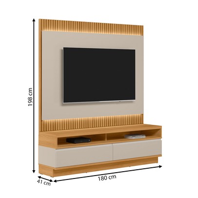 Rack com Painel para TV Até 70 Polegadas São Paulo 2 Gavetas Ripado com Led Tauari/Off White Fosco - Linea Brasil