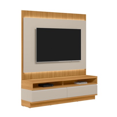 Rack com Painel para TV Até 70 Polegadas São Paulo 2 Gavetas Ripado com Led Tauari/Off White Fosco - Linea Brasil