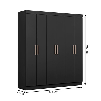 Guarda-Roupa Casal Paris 6 Portas 2 Gavetas Preto - Maxel