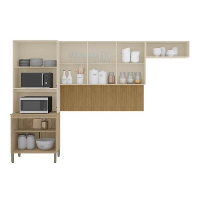 Cozinha Compacta Glam 8 Portas Ripado 3d Freijó/Vanilla - Kits Paraná