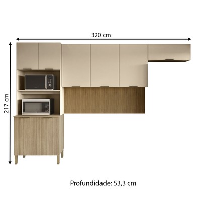 Cozinha Compacta Glam 8 Portas Ripado 3d Freijó/Vanilla - Kits Paraná