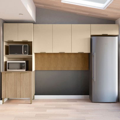 Cozinha Compacta Glam 8 Portas Ripado 3d Freijó/Vanilla - Kits Paraná