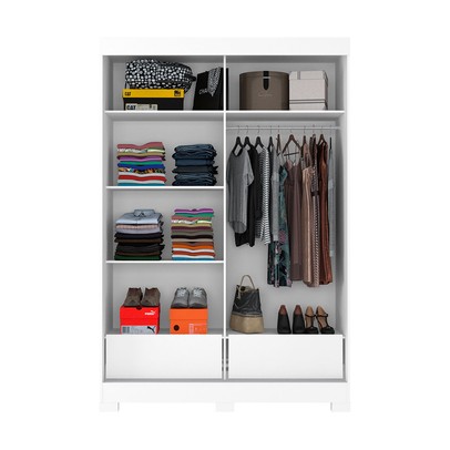 Guarda-Roupa Solteiro Turim 2 Portas 2 Gavetas Branco Brilho - Atualle Móveis