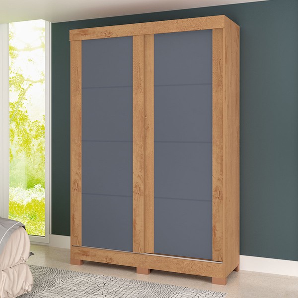 Guarda-Roupa Solteiro Turim 2 Portas 2 Gavetas Canelato Rustico/Grafite/Natura/Off White - Atualle Móveis