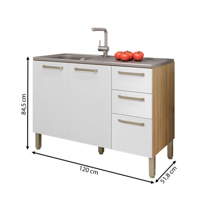 Balcão de Cozinha para Pia 120 Cm Mad Versalhes 3 Portas 2 Gavetas Freijó/Supremo - Kits Paraná