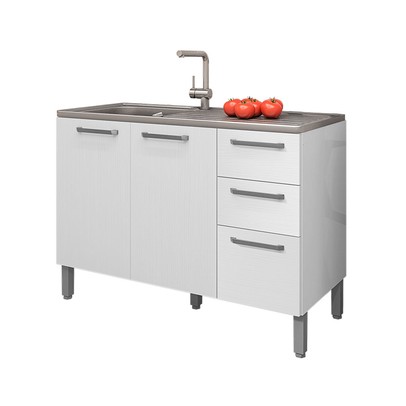 Balcão de Cozinha para Pia 120 Cm Mad Versalhes 3 Portas 2 Gavetas Branco/Supremo - Kits Paraná