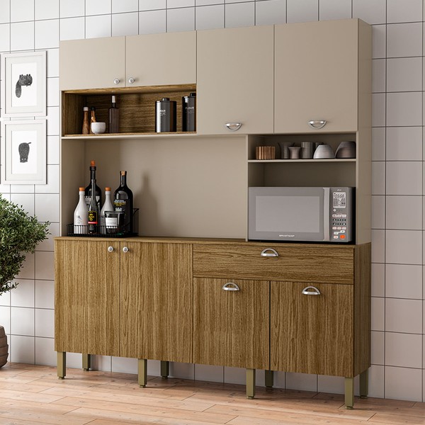 Cozinha Compacta Core 8 Portas 1 Gaveta Freijó/Vanilla - Kits Paraná