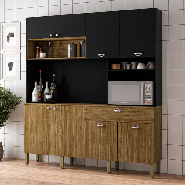 Cozinha Compacta Core 8 Portas 1 Gaveta Freijó/Nero - Kits Paraná