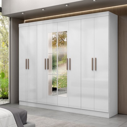 Guarda-Roupa Paris 8 Portas 4 Gavetas com Espelho Branco - Maxel