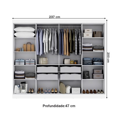 Guarda-Roupa Paris 8 Portas 4 Gavetas com Espelho Branco - Maxel