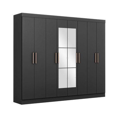 Guarda-Roupa Paris 8 Portas 4 Gavetas com Espelho Preto - Maxel